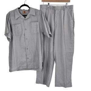 Steve Harvey Linen Gray 2 Piece Suit Men’s 34x28 Medium Top Beach
